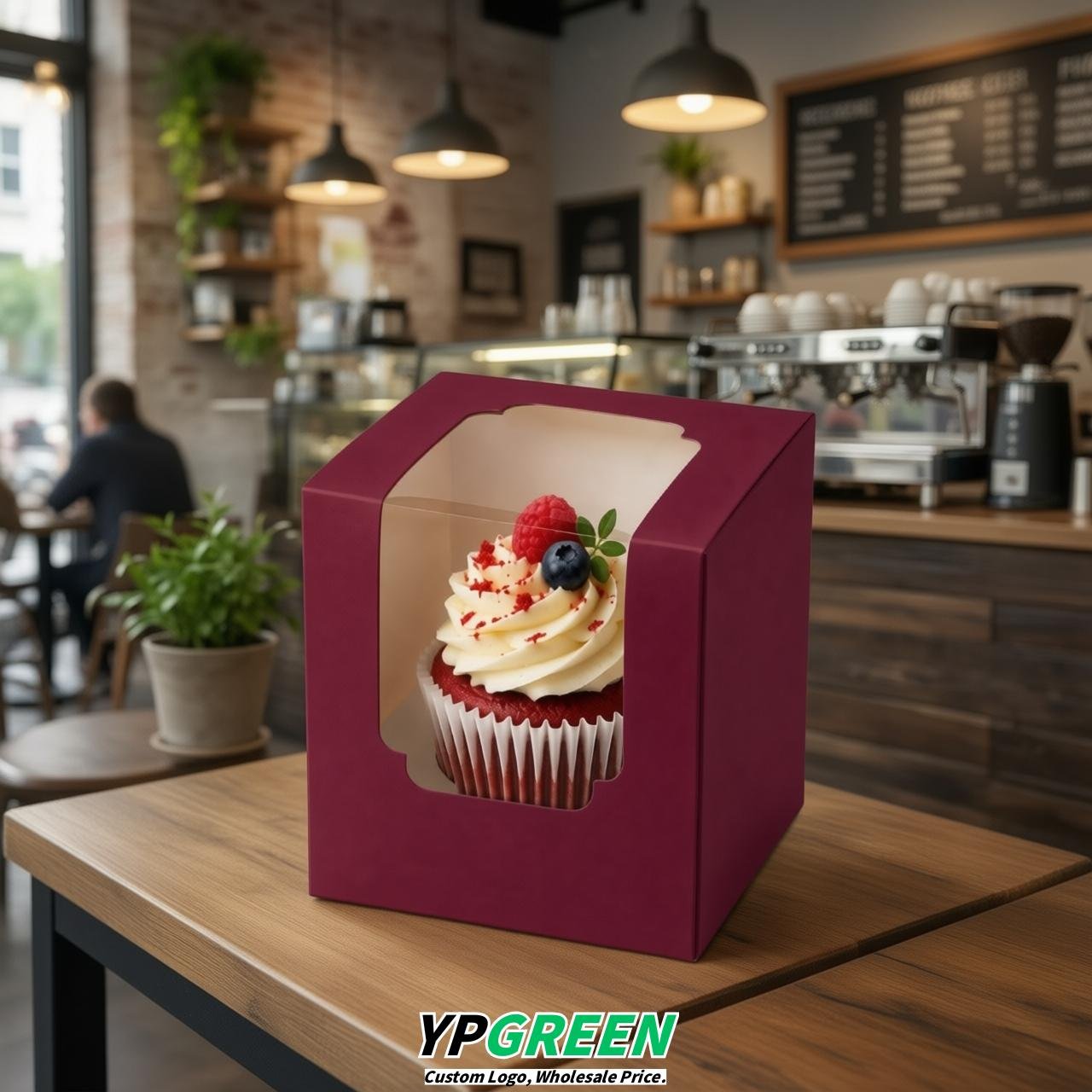 Vermilion Individual 3.5 inches Square Paper Cupcake Box Containers with Windows & Inserts
