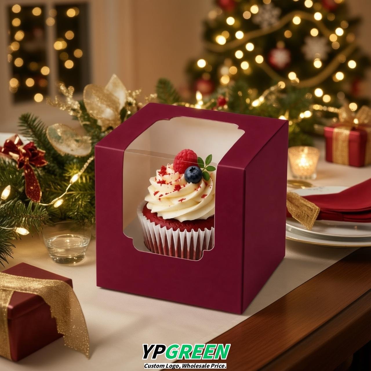 Vermilion Individual 3.5 inches Square Paper Cupcake Box Containers with Windows & Inserts Vermilion Individual 3.5 inches Square Paper Cupcake Box Containers with Windows & Inserts