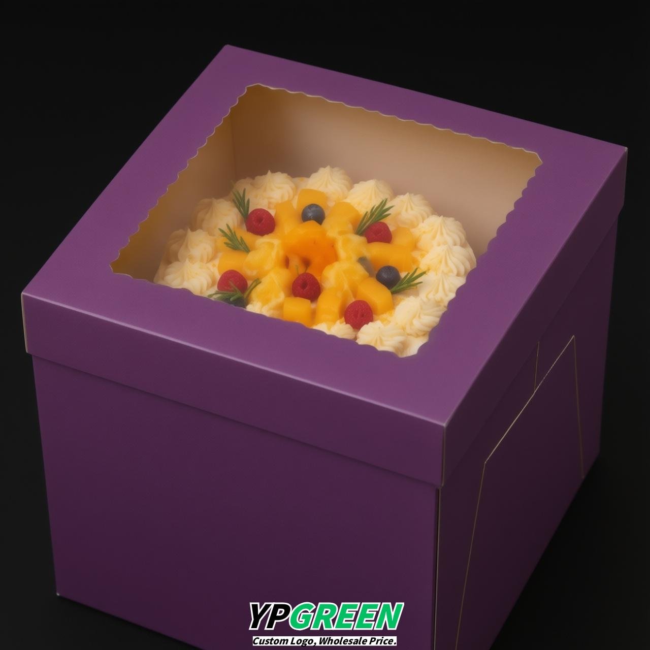 Violet 10 & 12 inches Tall Cake Box with Window - Square Cardboard Cake Box
