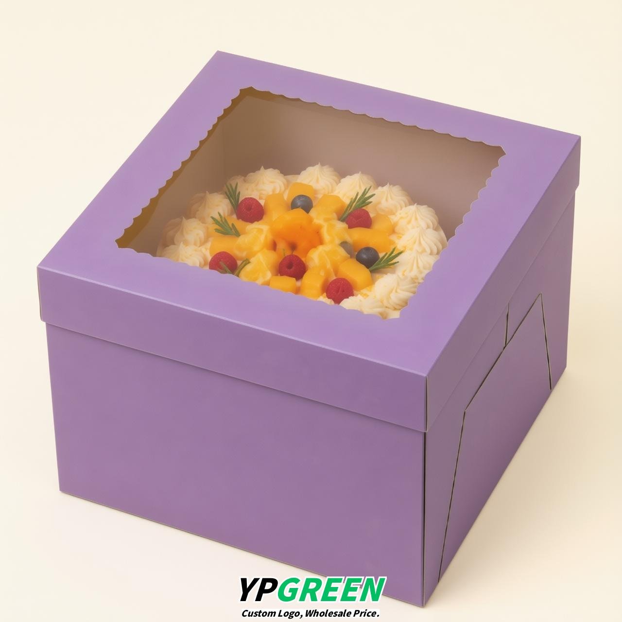 Violet 10 & 12 inches Tall Cake Box with Window - Square Cardboard Cake Box