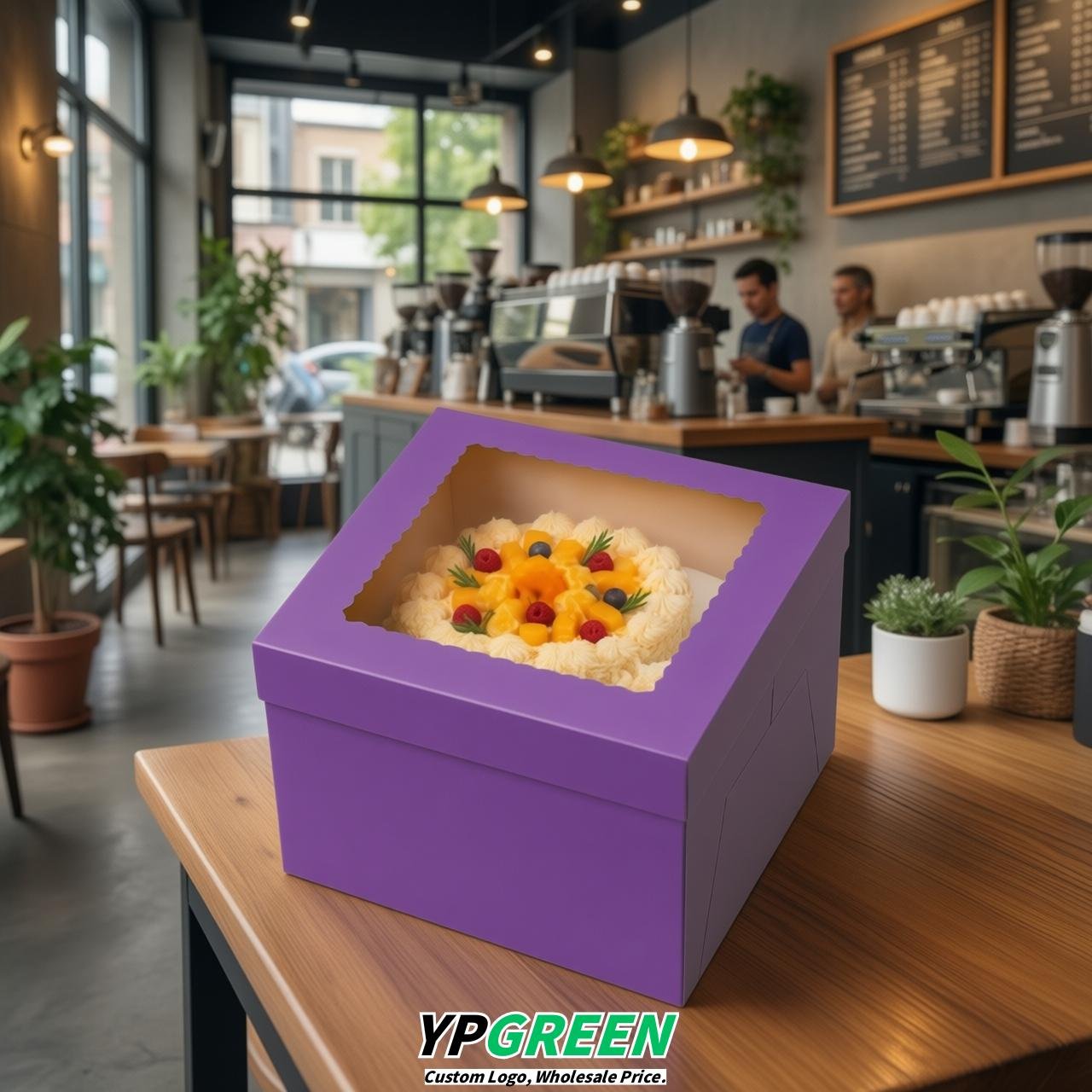 Violet 10 & 12 inches Tall Cake Box with Window - Square Cardboard Cake Box