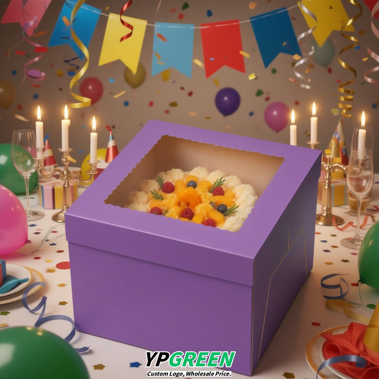Violet 10 & 12 inches Tall Cake Box with Window - Square Cardboard Cake Box