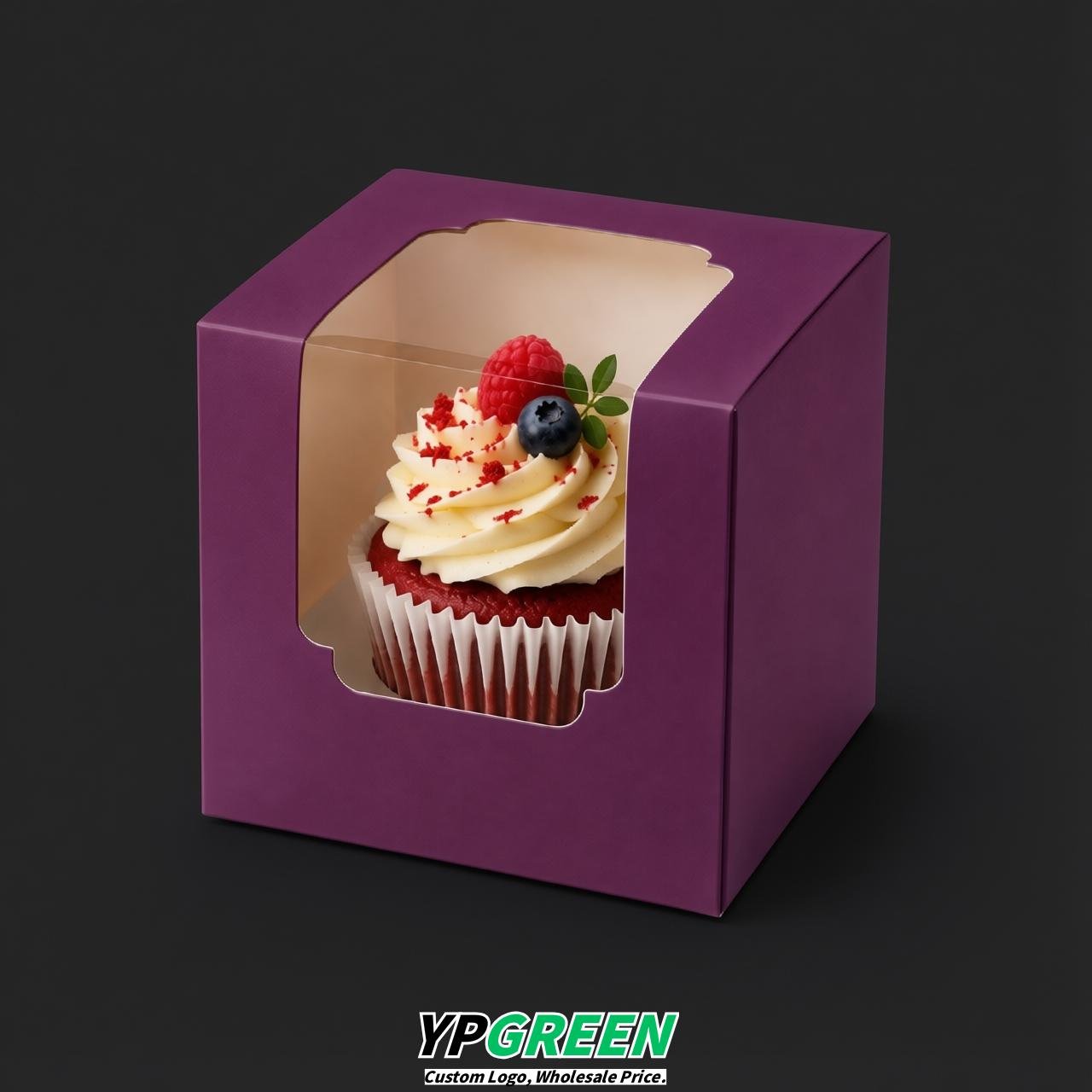 Violet Individual 3.5 inches Square Paper Cupcake Box Containers with Windows & Inserts