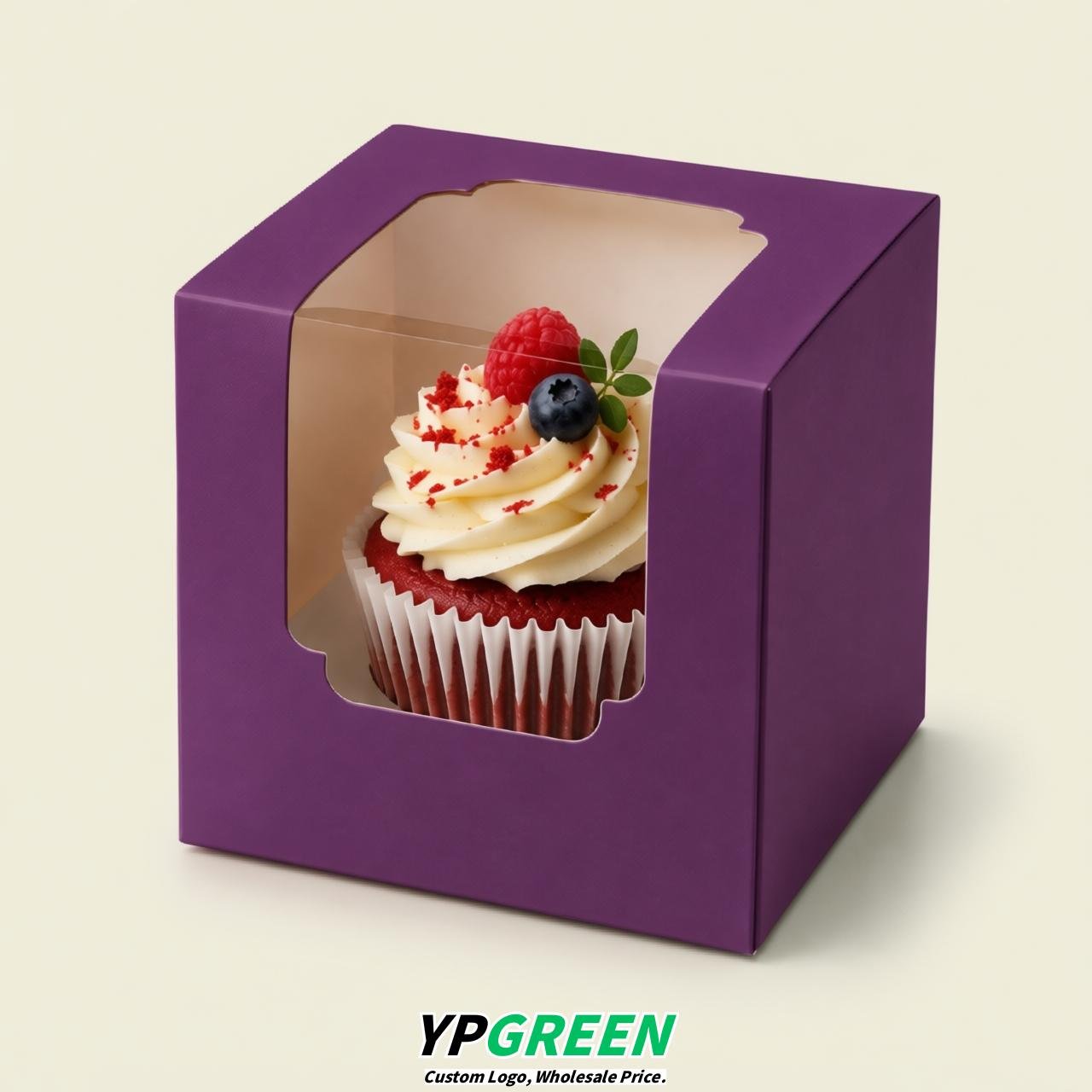 Violet Individual 3.5 inches Square Paper Cupcake Box Containers with Windows & Inserts