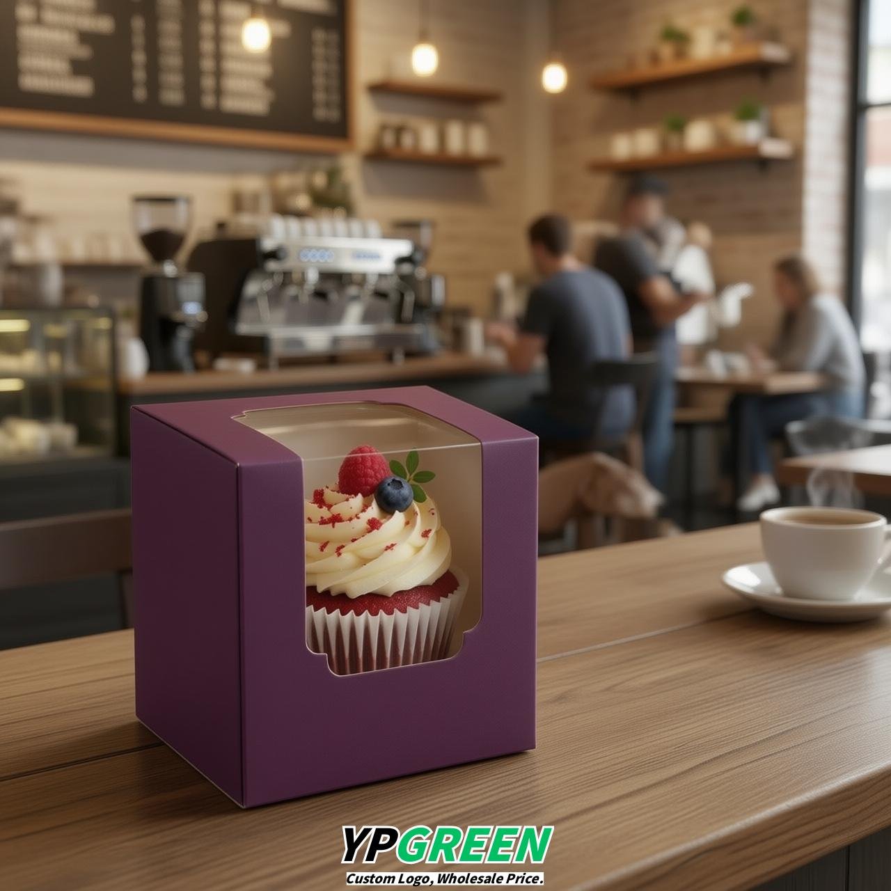 Violet Individual 3.5 inches Square Paper Cupcake Box Containers with Windows & Inserts