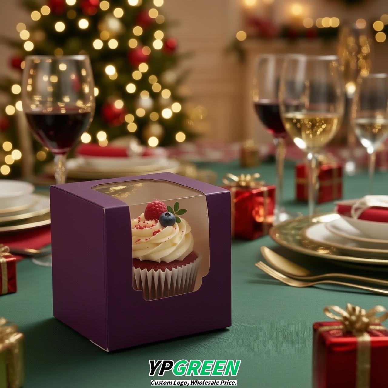 Violet Individual 3.5 inches Square Paper Cupcake Box Containers with Windows & Inserts Violet Individual 3.5 inches Square Paper Cupcake Box Containers with Windows & Inserts