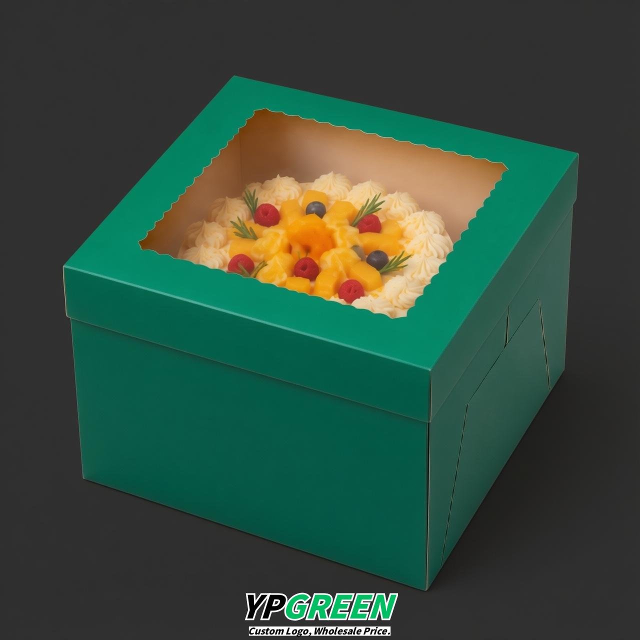 Viridian 10 & 12 inches Tall Cake Box with Window - Square Cardboard Cake Box