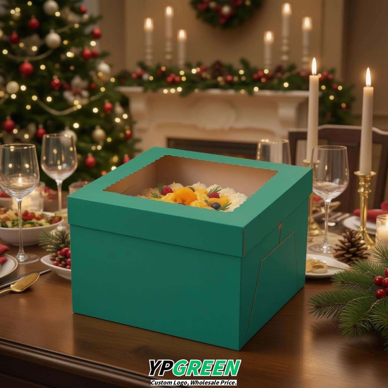Viridian 10 & 12 inches Tall Cake Box with Window - Square Cardboard Cake Box