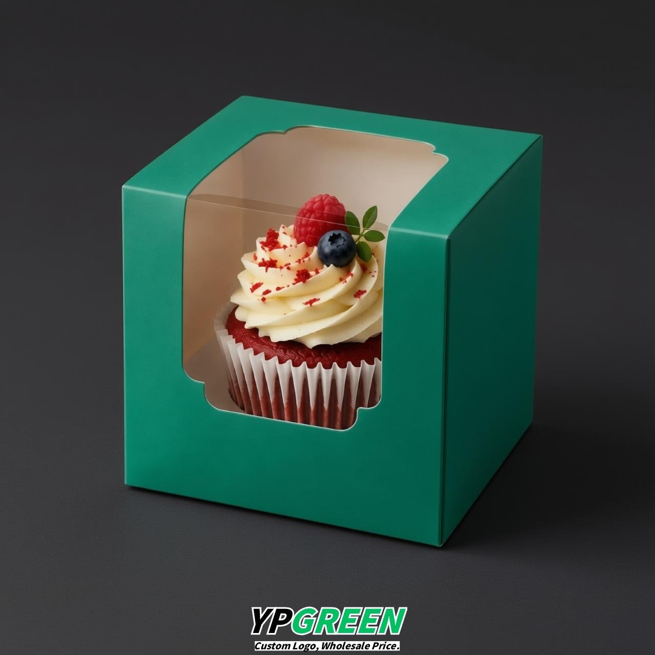 Viridian Individual 3.5 inches Square Paper Cupcake Box Containers with Windows & Inserts