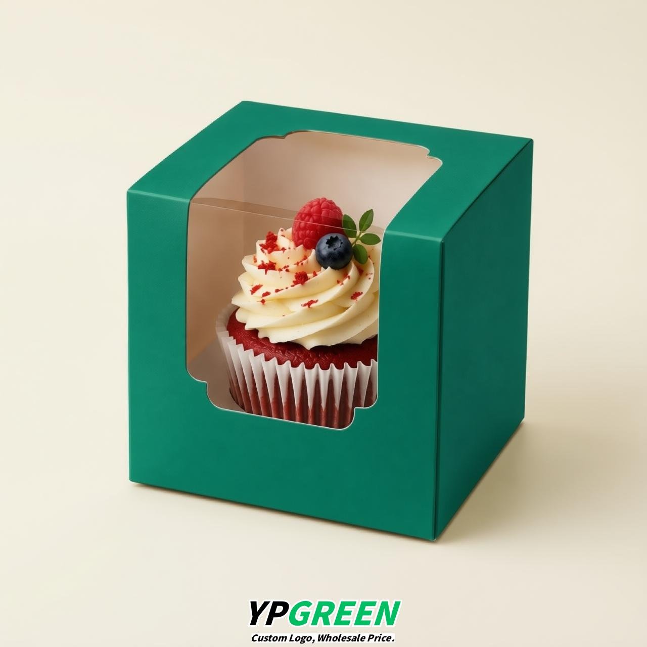 Viridian Individual 3.5 inches Square Paper Cupcake Box Containers with Windows & Inserts