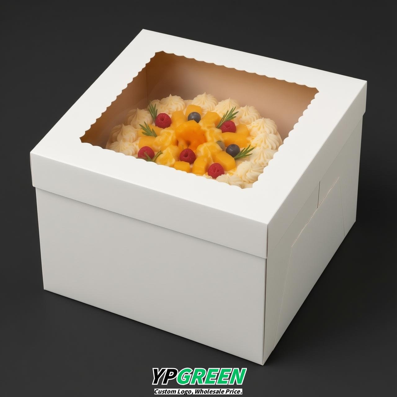White 10 & 12 inches Tall Cake Box with Window - Square Cardboard Cake Box