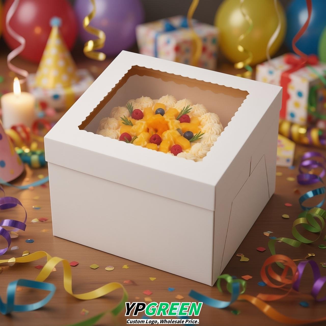 White 10 & 12 inches Tall Cake Box with Window - Square Cardboard Cake Box