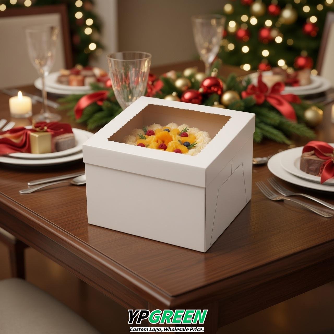 White 10 & 12 inches Tall Cake Box with Window - Square Cardboard Cake Box