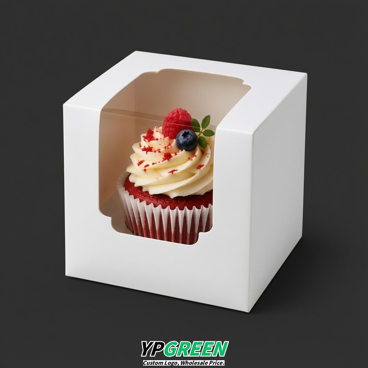 White Individual 3.5 inches Square Paper Cupcake Box Containers with Windows & Inserts
