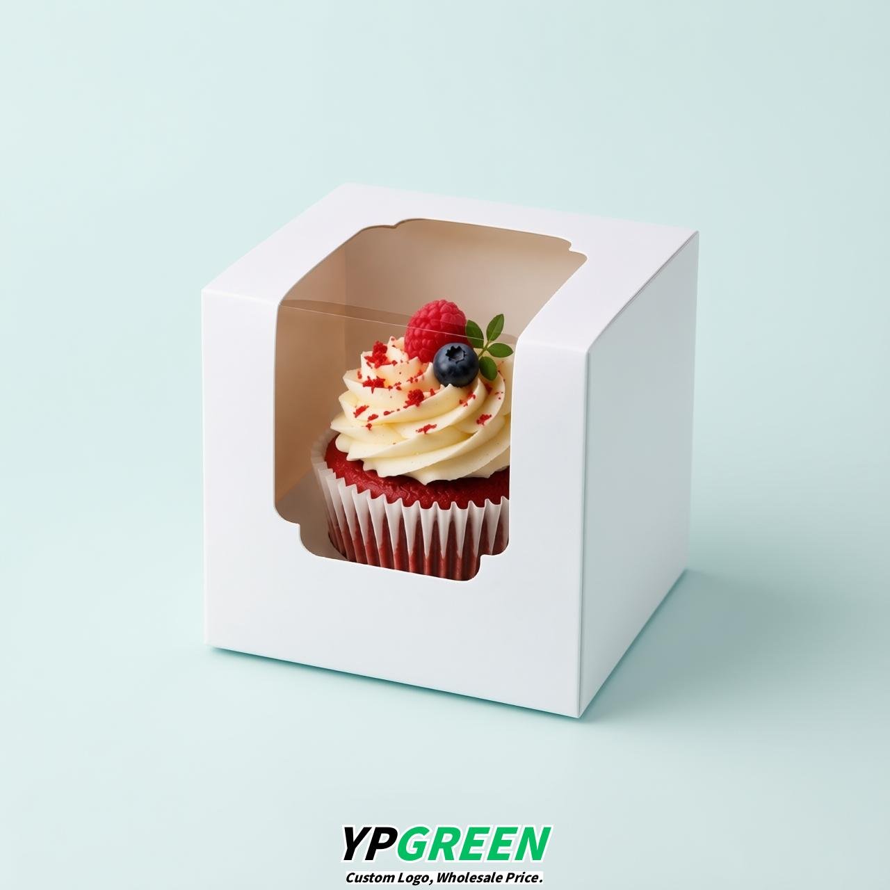 White Individual 3.5 inches Square Paper Cupcake Box Containers with Windows & Inserts