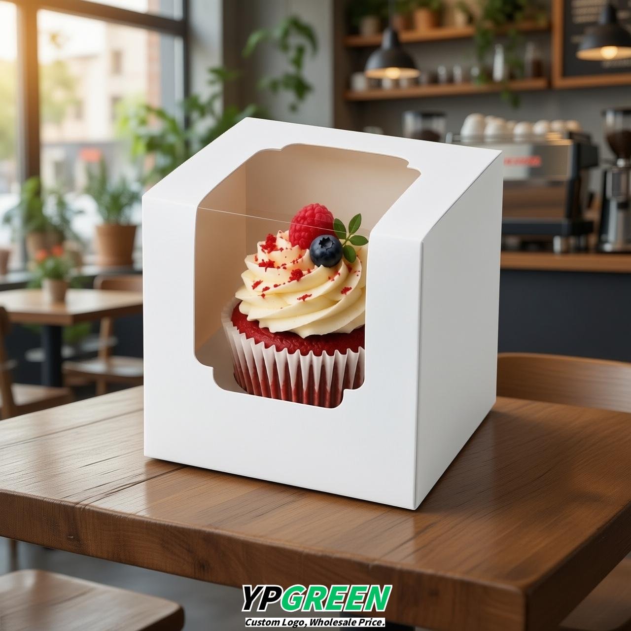 White Individual 3.5 inches Square Paper Cupcake Box Containers with Windows & Inserts
