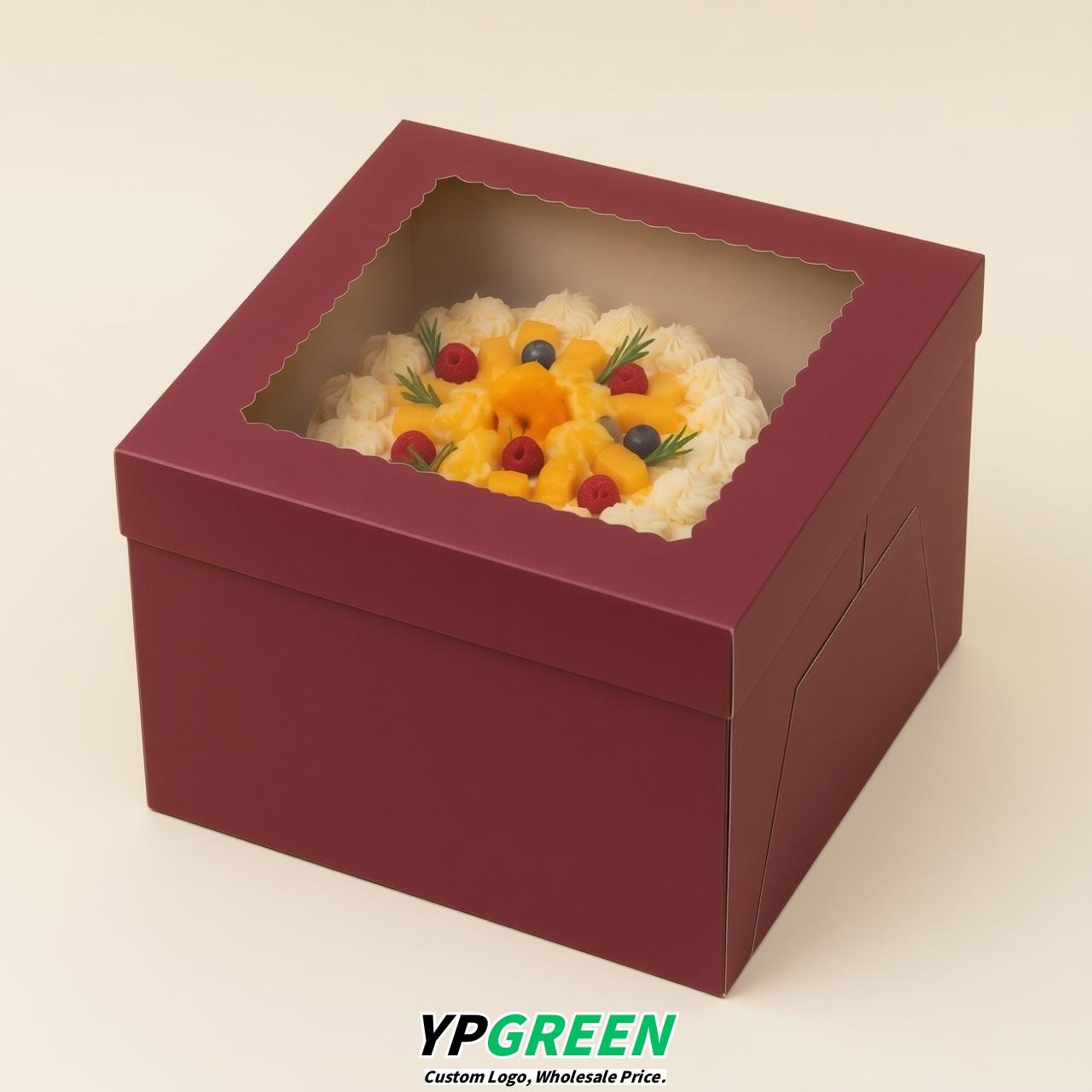 Wine Red 10 & 12 inches Tall Cake Box with Window - Square Cardboard Cake Box