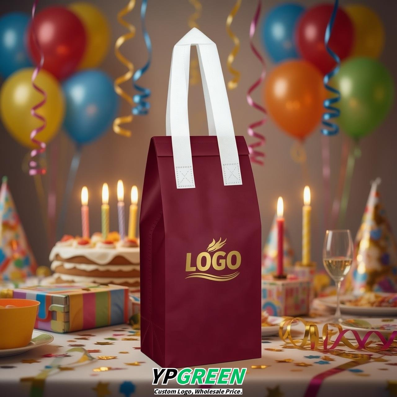 Wine Red Individual insulated take away bags wholesale 11x4.7x3.9 inches Thermal Beverage Take Out Bags