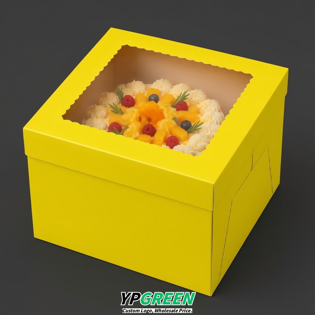 Yellow 10 & 12 inches Tall Cake Box with Window - Square Cardboard Cake Box