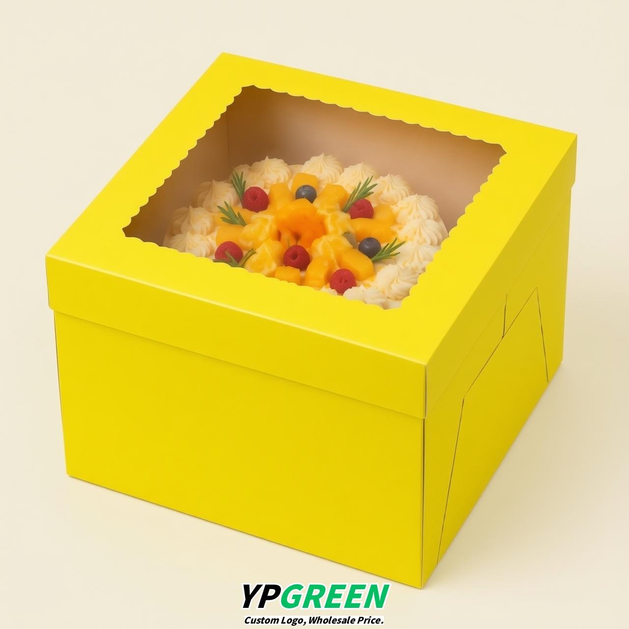 Yellow 10 & 12 inches Tall Cake Box with Window - Square Cardboard Cake Box