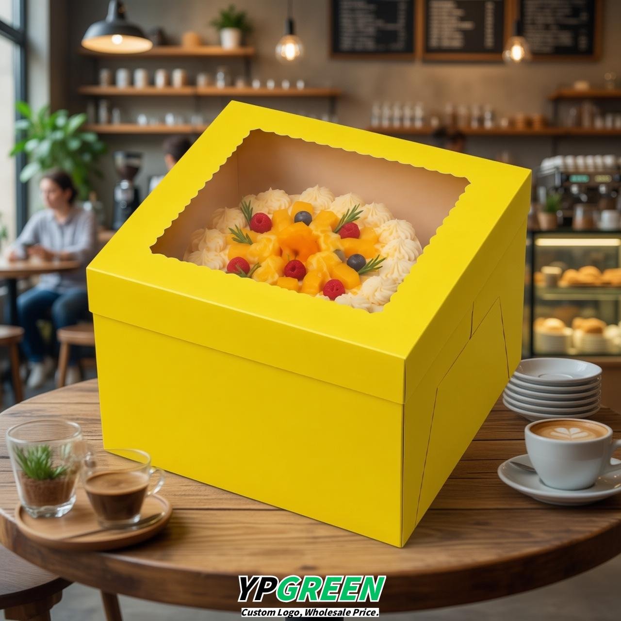 Yellow 10 & 12 inches Tall Cake Box with Window - Square Cardboard Cake Box