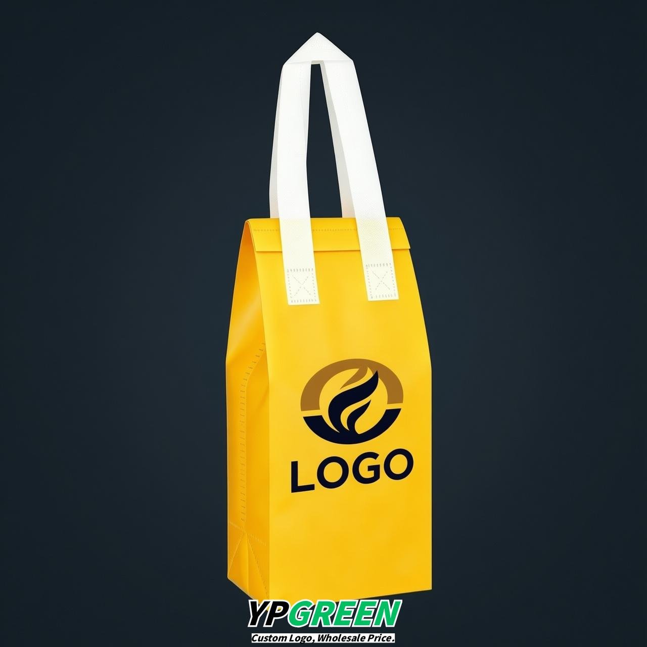 Yellow Individual insulated take away bags wholesale 11x4.7x3.9 inches Thermal Beverage Take Out Bags