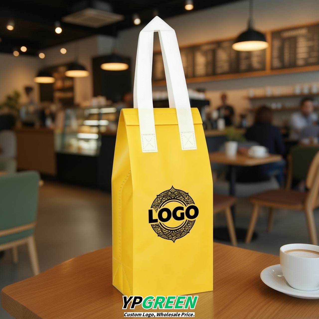 Yellow Individual insulated take away bags wholesale 11x4.7x3.9 inches Thermal Beverage Take Out Bags