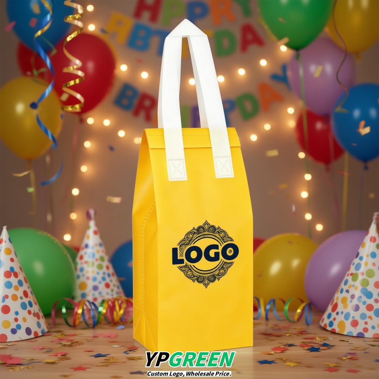 Yellow Individual insulated take away bags wholesale 11x4.7x3.9 inches Thermal Beverage Take Out Bags