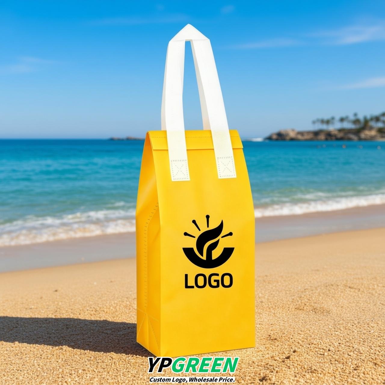 Yellow Individual insulated take away bags wholesale 11x4.7x3.9 inches Thermal Beverage Take Out Bags