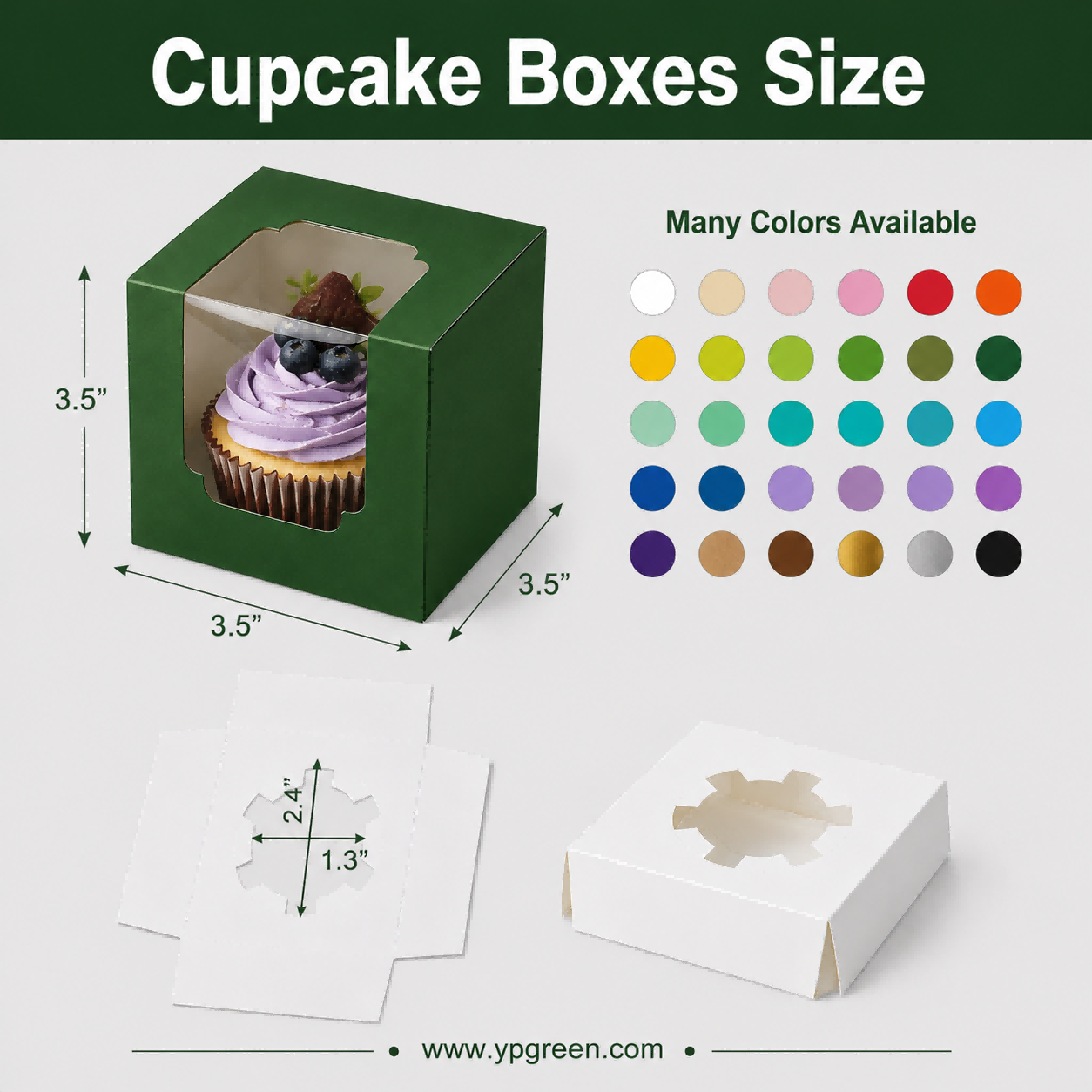 Brown Individual 3.5 inches Square Paper Cupcake Box Containers with Windows & Inserts