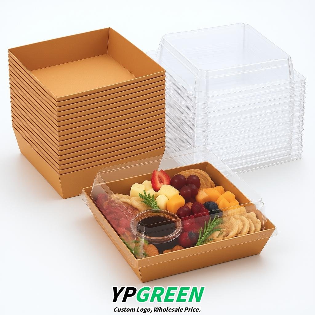 Amber Charcuterie Boxes with Clear Lids - 4 inches & 5 inches Disposable Paper Square Food Containers
