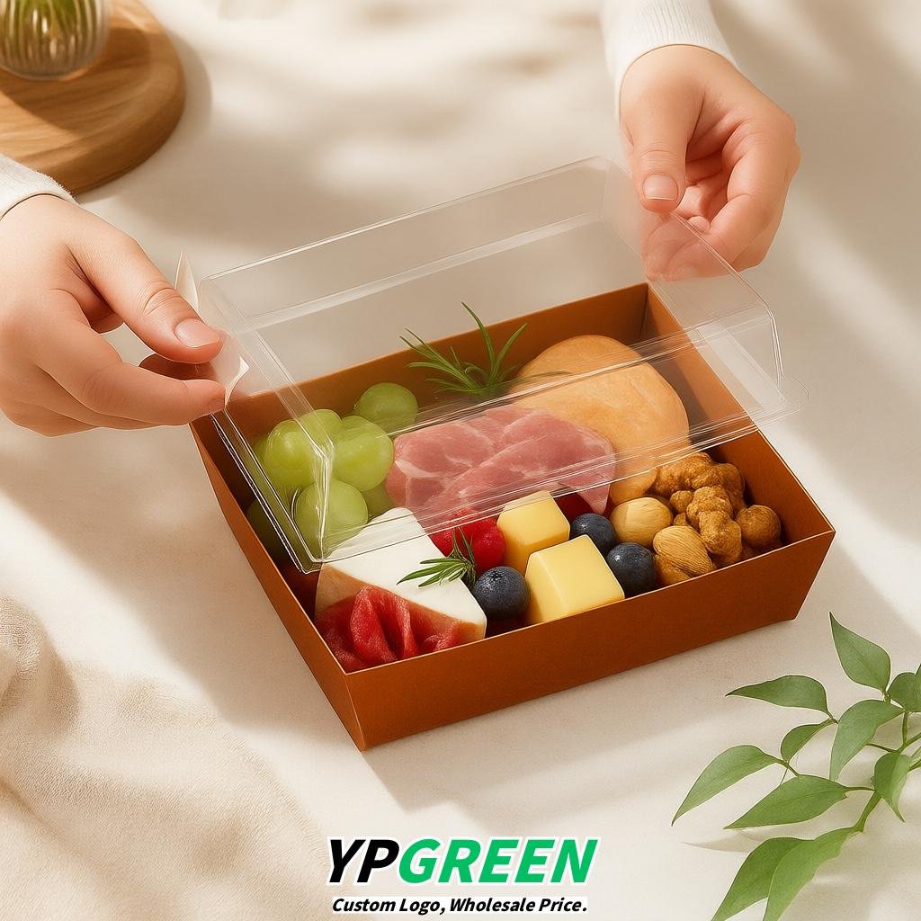 Amber Charcuterie Boxes with Clear Lids - 4 inches & 5 inches Disposable Paper Square Food Containers