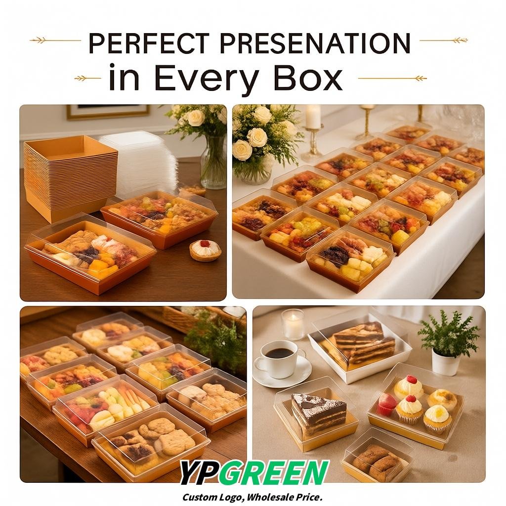 Amber Charcuterie Boxes with Clear Lids - 4 inches & 5 inches Disposable Paper Square Food Containers