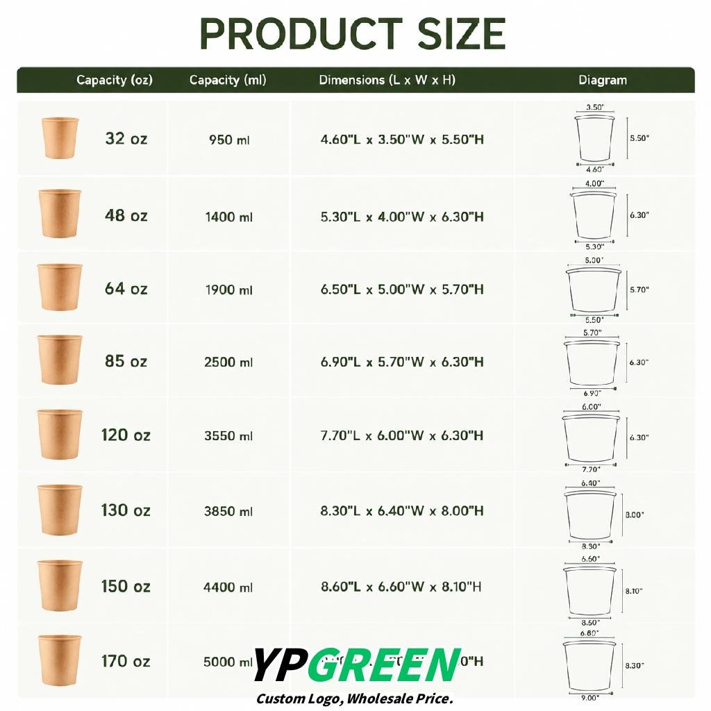 Amber 85 oz Paper Buckets 6.9x5.7x6.3 Inches Cardboard Food Container