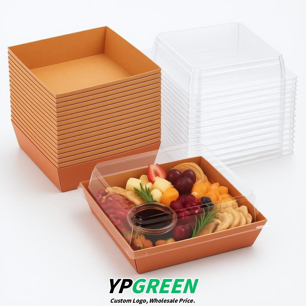 Apricot Charcuterie Boxes with Clear Lids - 4 inches & 5 inches Disposable Paper Square Food Containers