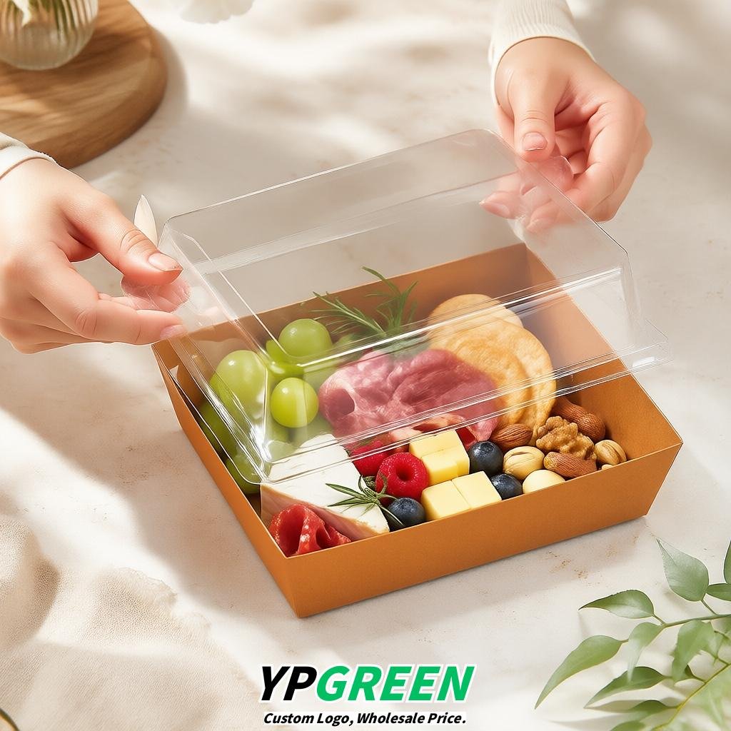 Apricot Charcuterie Boxes with Clear Lids - 4 inches & 5 inches Disposable Paper Square Food Containers