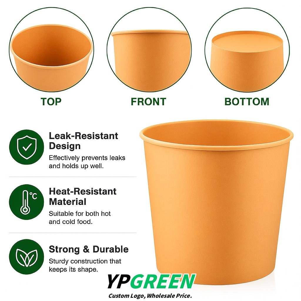 Apricot 85 oz Paper Buckets 6.9x5.7x6.3 Inches Cardboard Food Container
