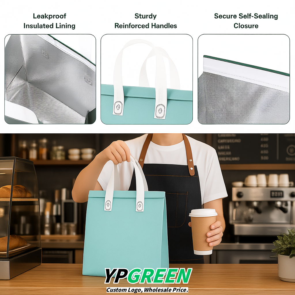 Aquamarine 4-Cup insulated take away bags wholesale 9.5 x 9.5 x 6 inches for Hot & Cold Drink Delivery