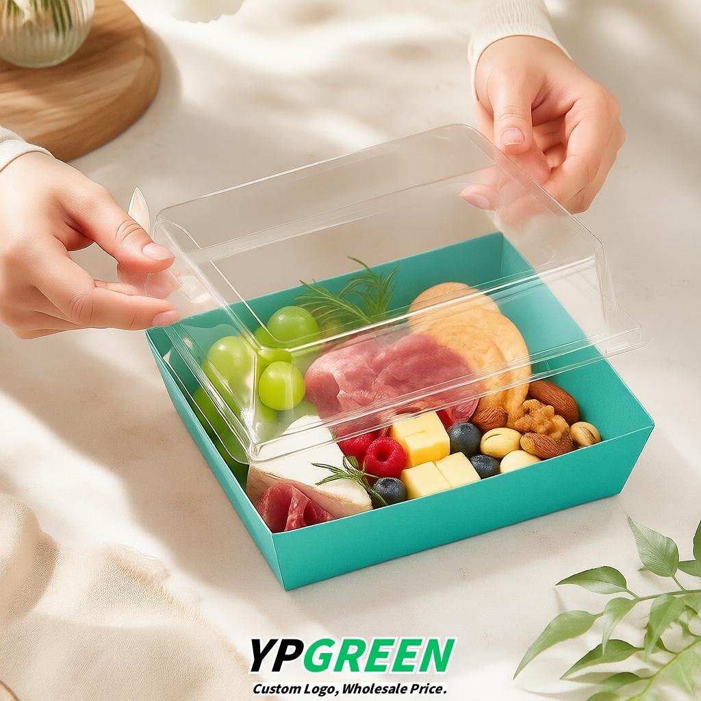 Aquamarine Charcuterie Boxes with Clear Lids - 4 inches & 5 inches Disposable Paper Square Food Containers