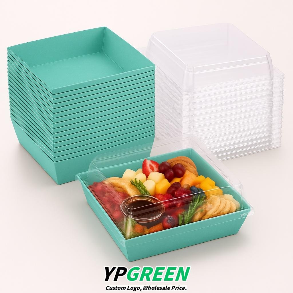 Aquamarine Charcuterie Boxes with Clear Lids - 4 inches & 5 inches Disposable Paper Square Food Containers