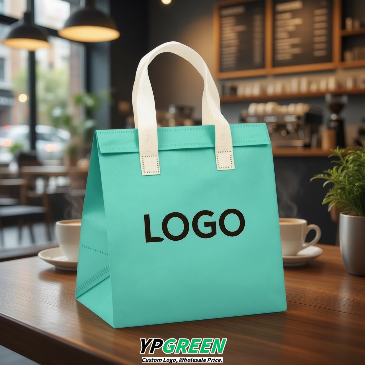 Aquamarine 4-Cup insulated take away bags wholesale 9.5 x 9.5 x 6 inches for Hot & Cold Drink Delivery