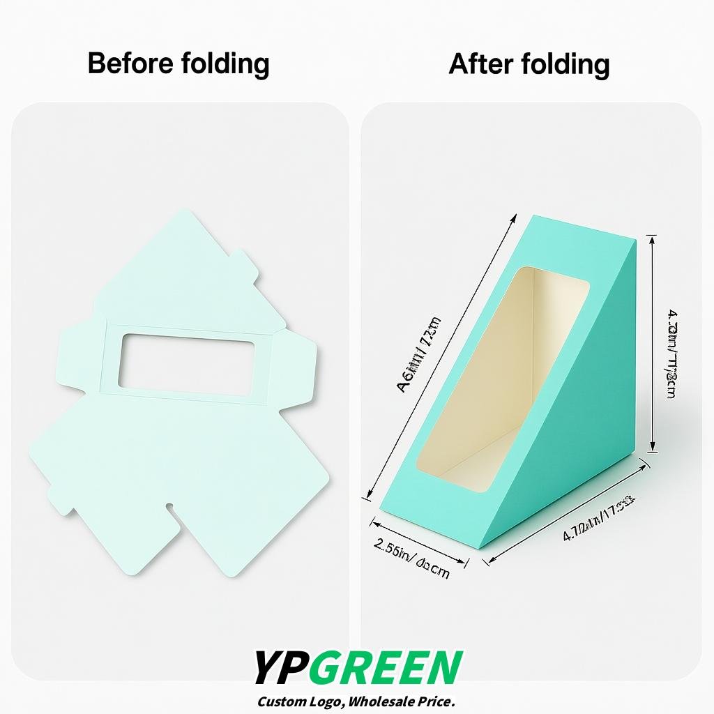 Aquamarine Triangle Paper Sandwich Boxes with Window 4.7x4.7x2.6 Inch - Factory Direct