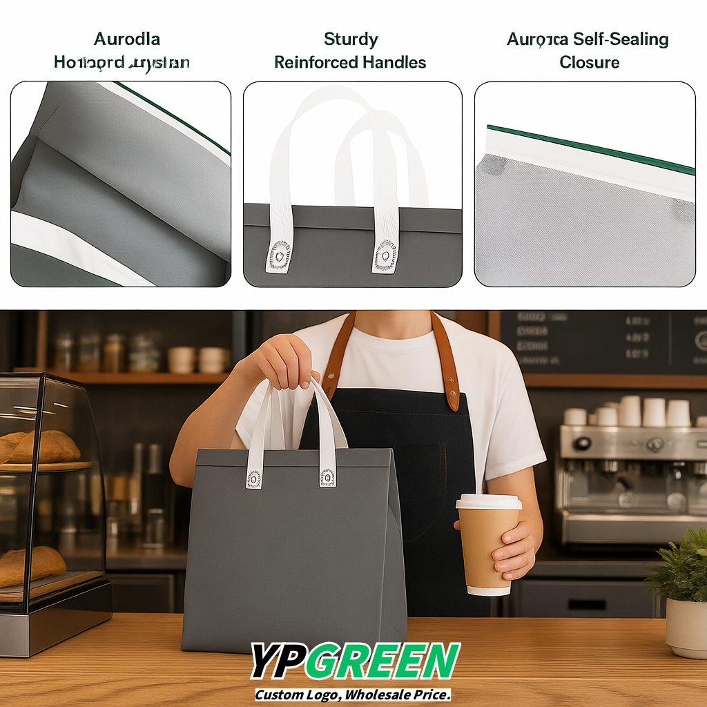 Aurora Gray 4-Cup insulated take away bags wholesale 9.5 x 9.5 x 6 inches for Hot & Cold Drink Delivery