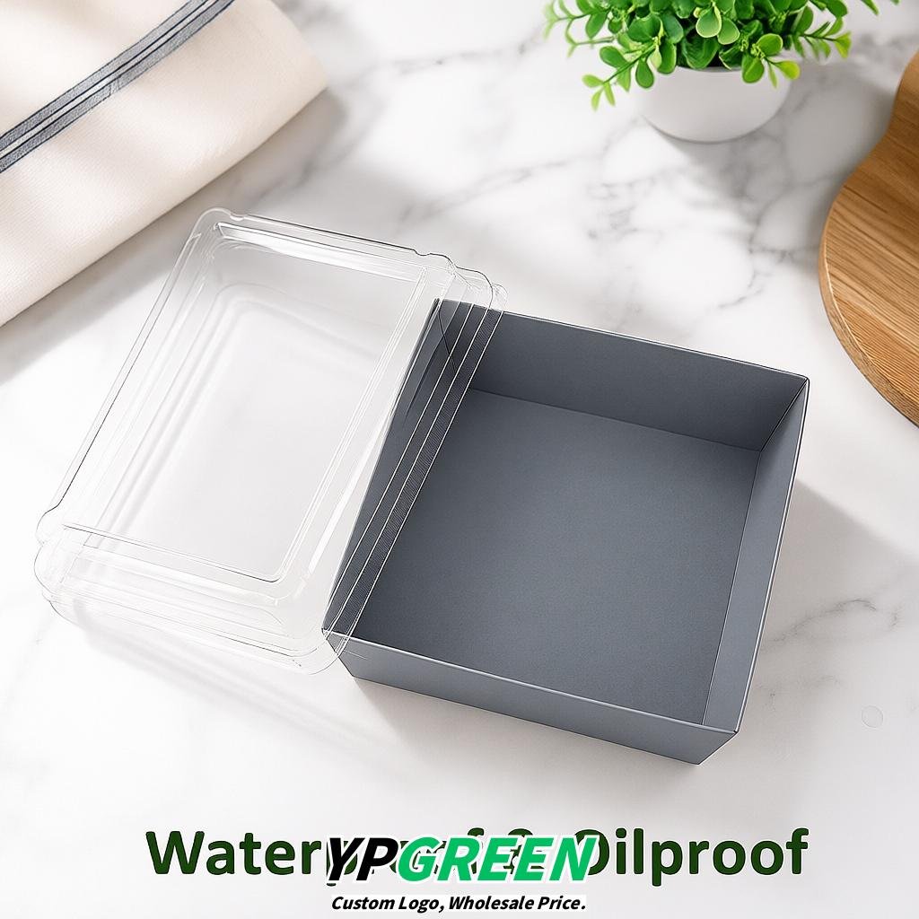 Aurora Gray Charcuterie Boxes with Clear Lids - 4 inches & 5 inches Disposable Paper Square Food Containers