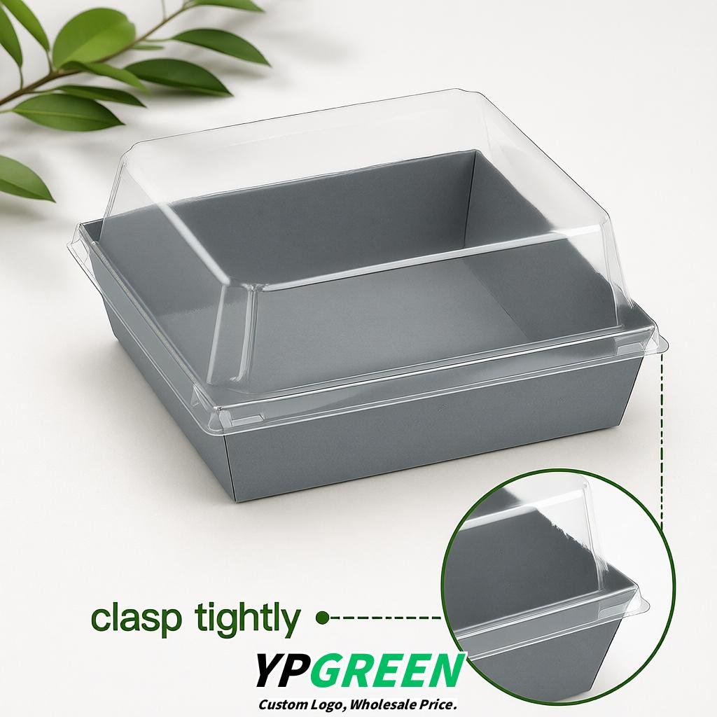 Aurora Gray Charcuterie Boxes with Clear Lids - 4 inches & 5 inches Disposable Paper Square Food Containers