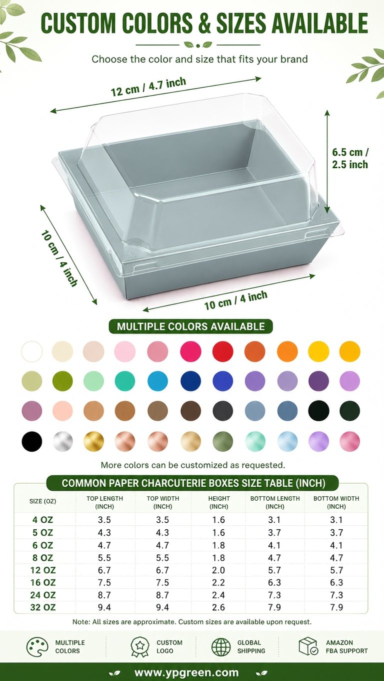 Aurora Gray Charcuterie Boxes with Clear Lids - 4 inches & 5 inches Disposable Paper Square Food Containers Aurora Gray Charcuterie Boxes with Clear Lids - 4 inches & 5 inches Disposable Paper Square Food Containers