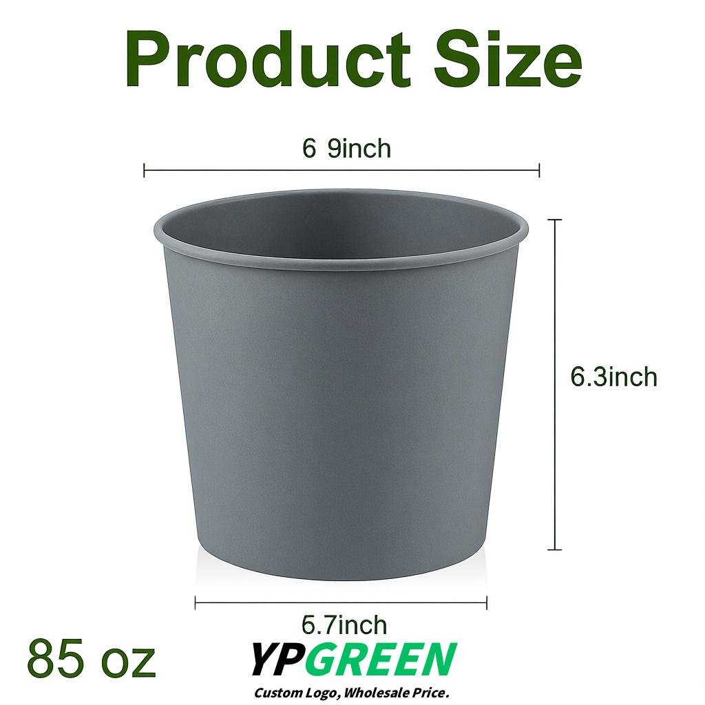 Aurora Gray 85 oz Paper Buckets 6.9x5.7x6.3 Inches Cardboard Food Container