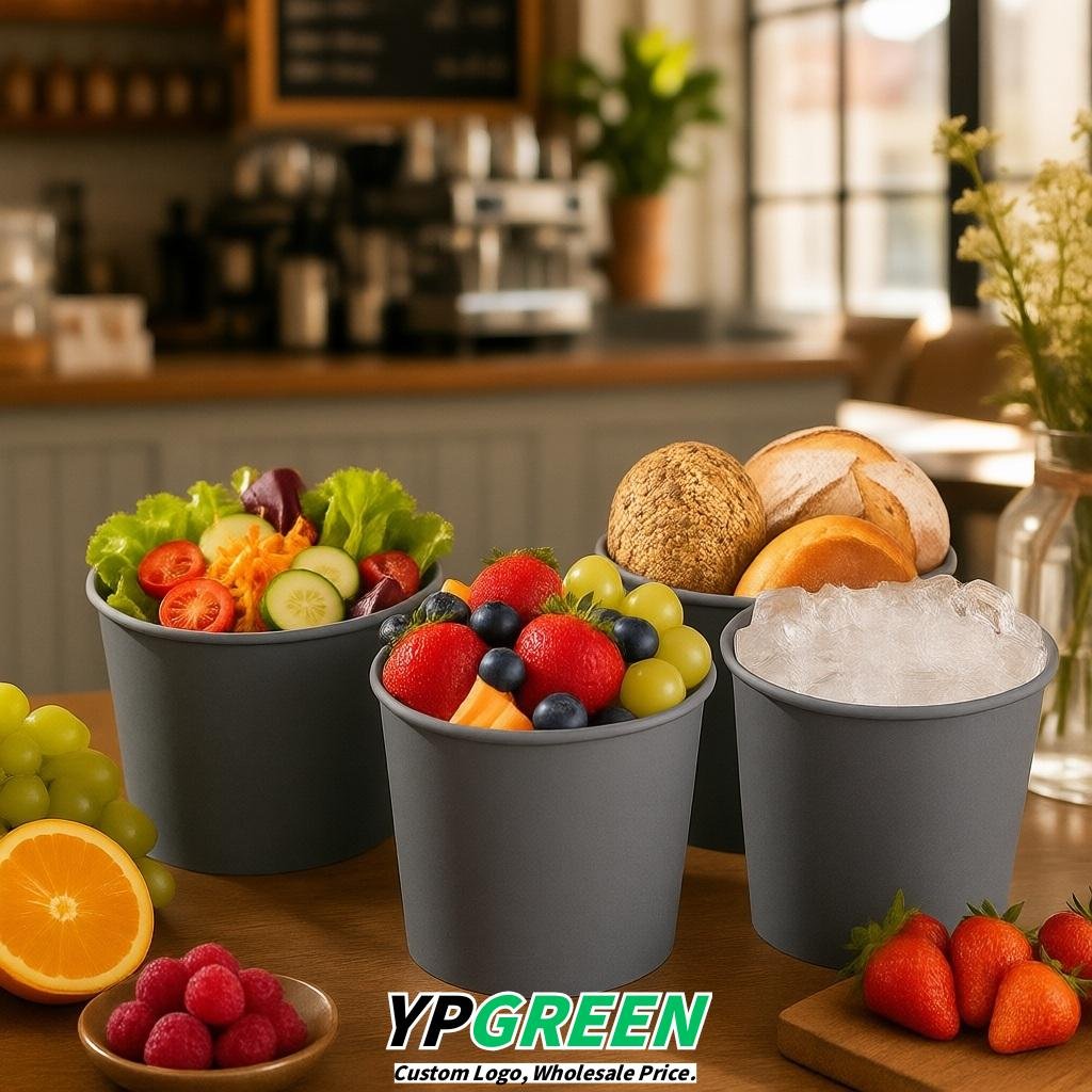 Aurora Gray 85 oz Paper Buckets 6.9x5.7x6.3 Inches Cardboard Food Container