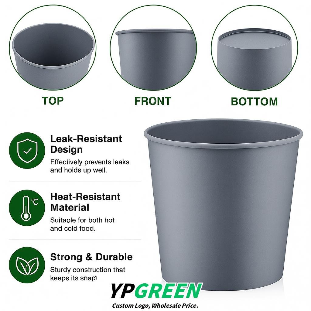 Aurora Gray 85 oz Paper Buckets 6.9x5.7x6.3 Inches Cardboard Food Container