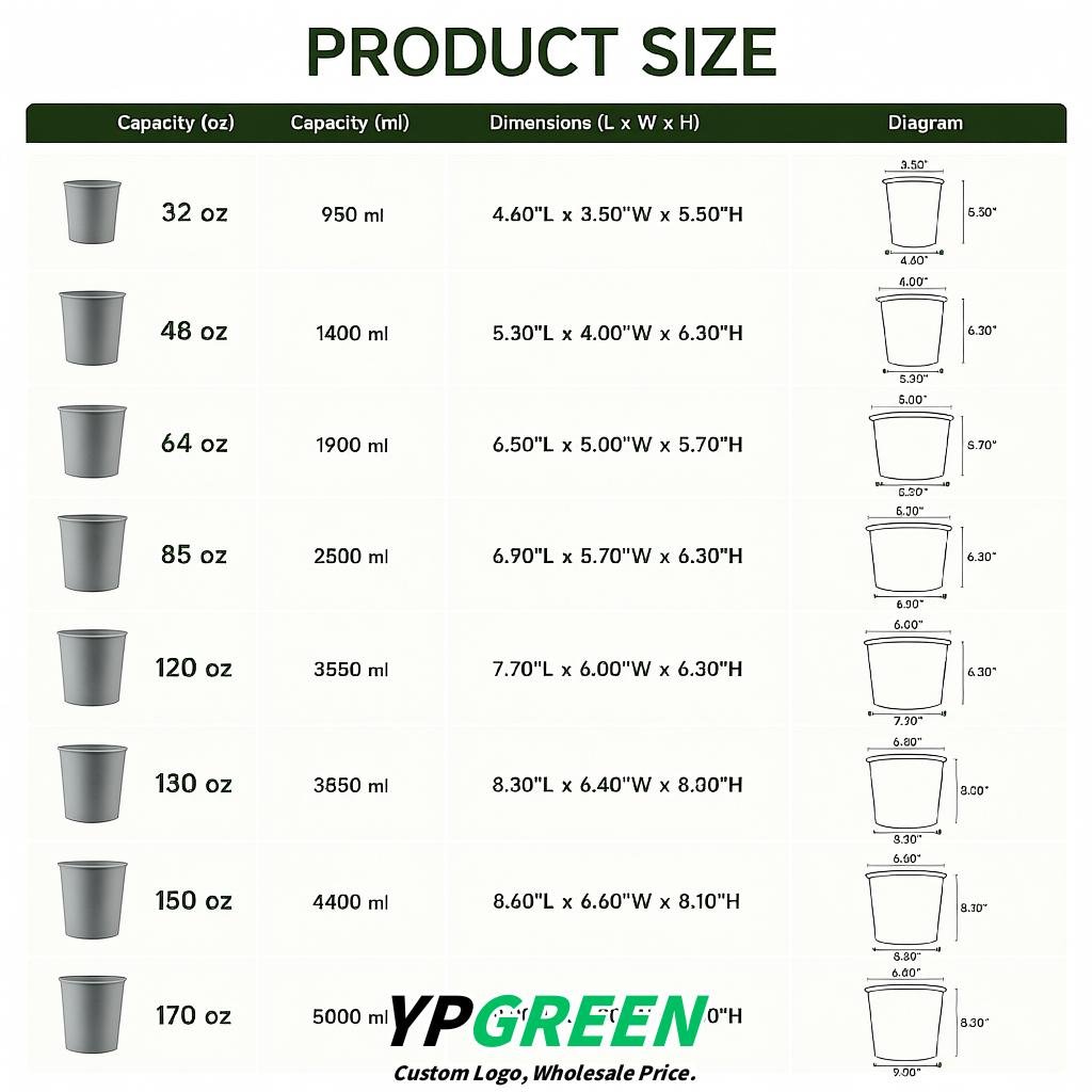 Aurora Gray 85 oz Paper Buckets 6.9x5.7x6.3 Inches Cardboard Food Container